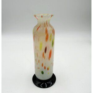 Art Glass Bud Vase Handblown 6.5" Multicolored Black Base Made in Japan